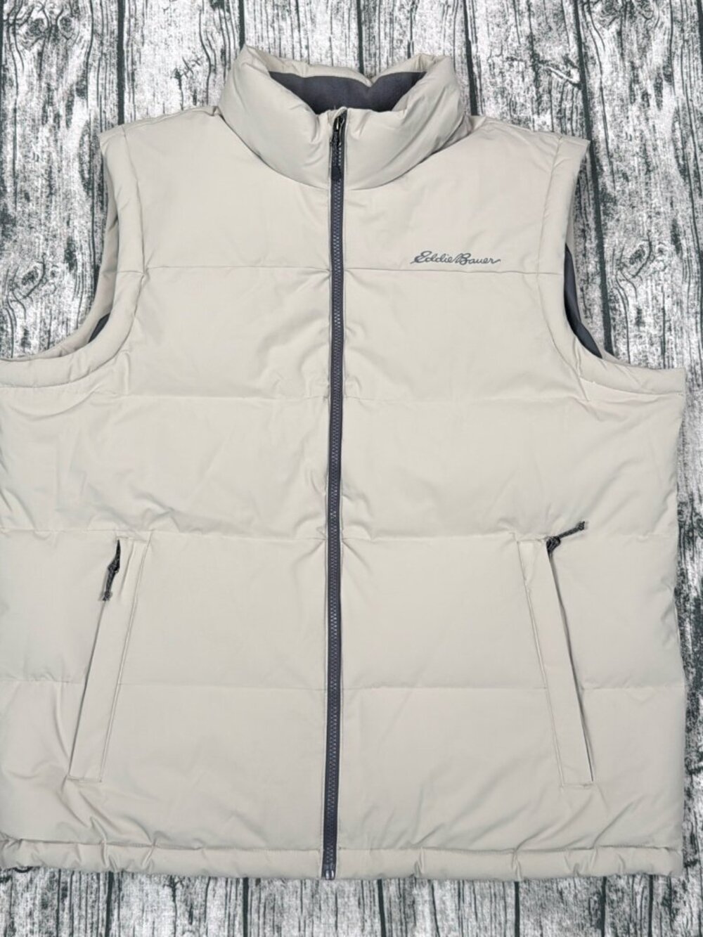 Eddie Bauer EB550 Down Puffer Vest Men's XL Light Gray Full Zip